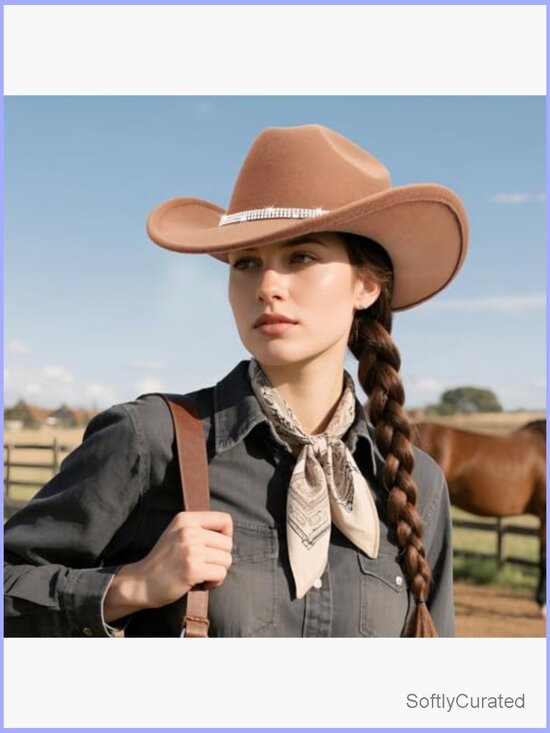 Classic Felt Wide Brim Cowboy Hat with Rhinestone Band Unisex main image 7
